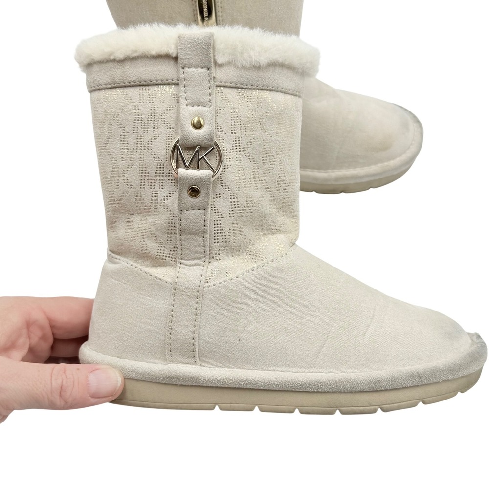 Michael Kors Kids MK Logo Snow Boots Faux Fur Lined Zip Cream Size 11